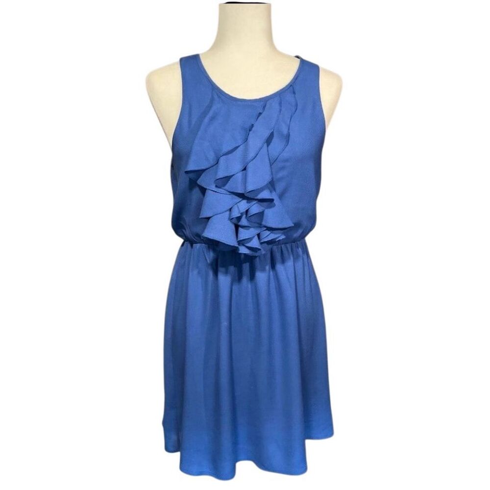 Deep sky blue ruffled front sleeveless dress - M